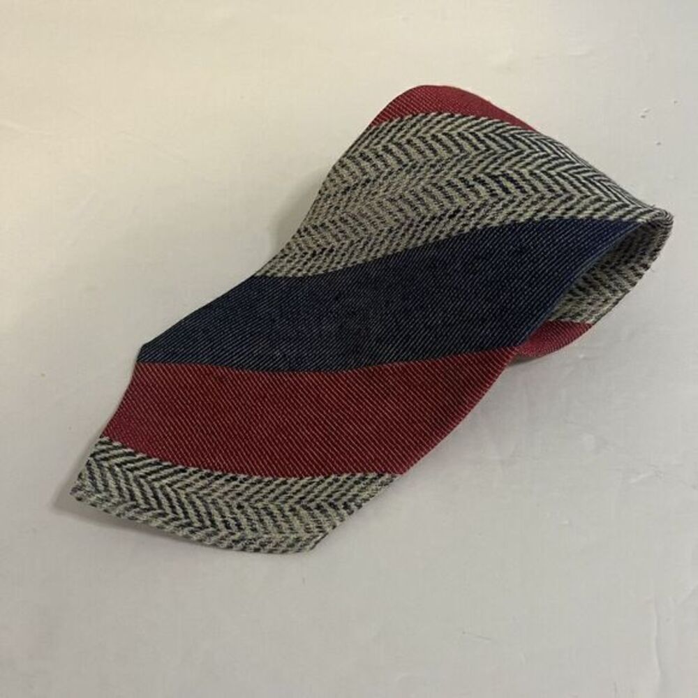Burdi Chicago Specialty Tie 57"X 4" Lind‎ Flax & Silk Striped Vtg Couture Luxury